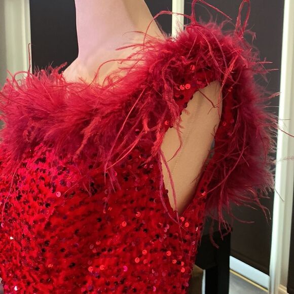 Women’s Pink Short Feather & Sequin One Shoulder Prom Party Dress Size 14 *READ - Picture 4 of 16